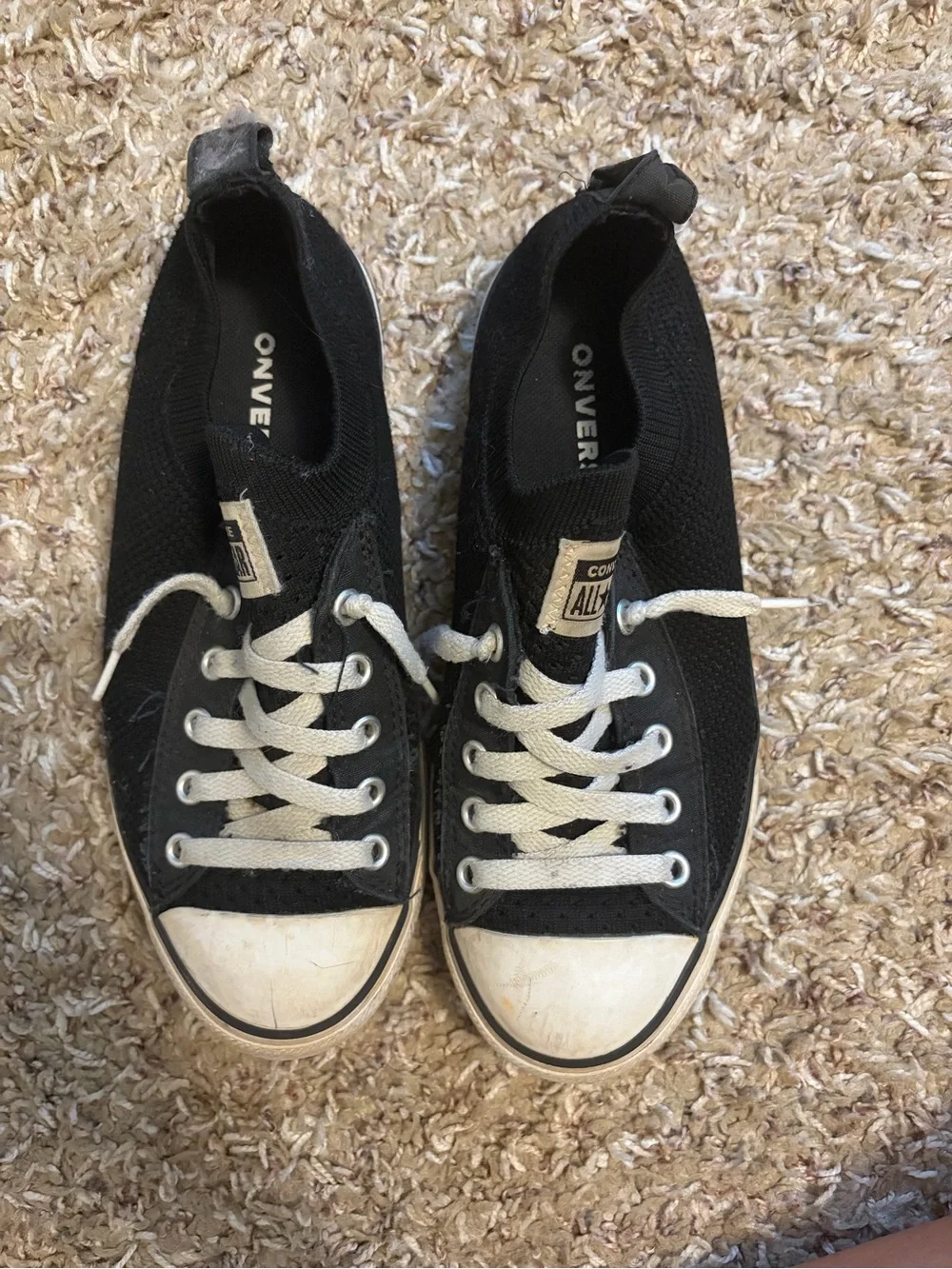 Kids Converse Black Knit Low-Top Slip-On Sneakers with White Laces
